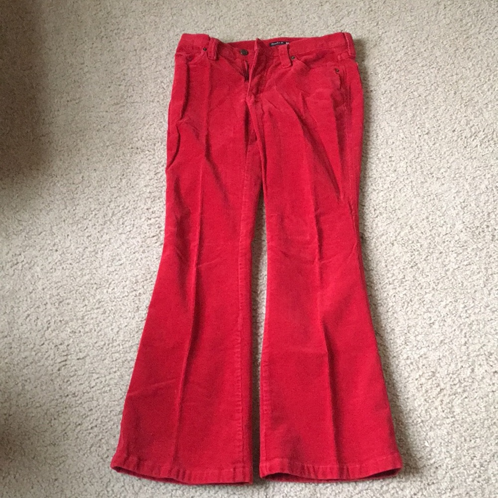 Red flared corduroy pants