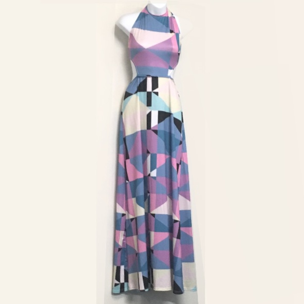 🎉HP🎉 Geo Abstract Print Halter Maxi DRESS Tie - Picture 5 of 5