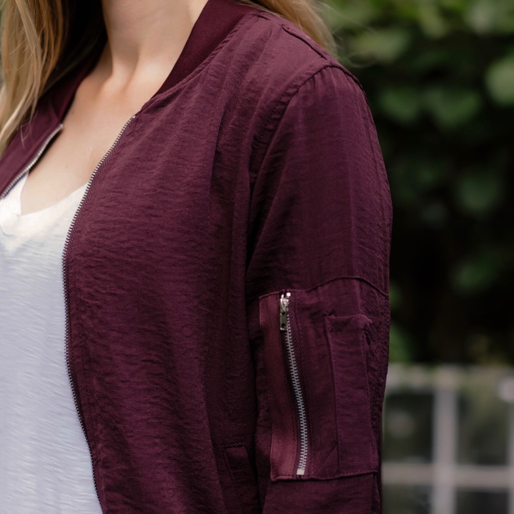 Burgundy Light Bomber Jacket - Picture 2 of 5