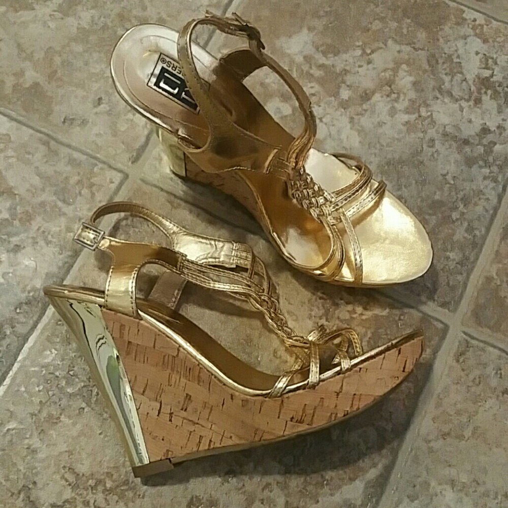 "Gold Strappy Wedges"