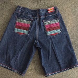 Coogi Denim Shorts Bold Stitching Embroidery