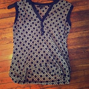 Navy and white geometric print tank