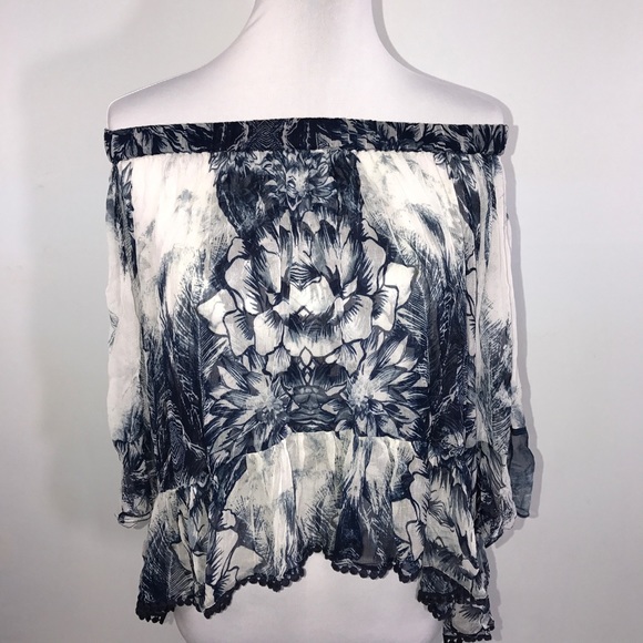 Anthropologie Tops - Anthropology TRYB Off Shoulder Top XS Blue White