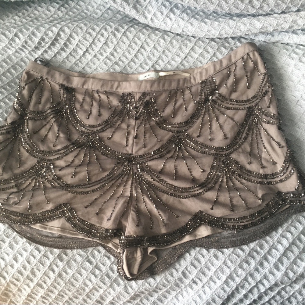Kimchi Blue Sequined-Beaded Silver Shorts