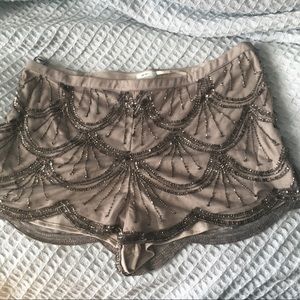 Kimchi Blue Sequined-Beaded Silver Shorts