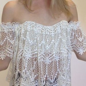 Stone cold fox white lace strapless top