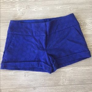 Blue eyelet shorts. Short shorts. Size 6.