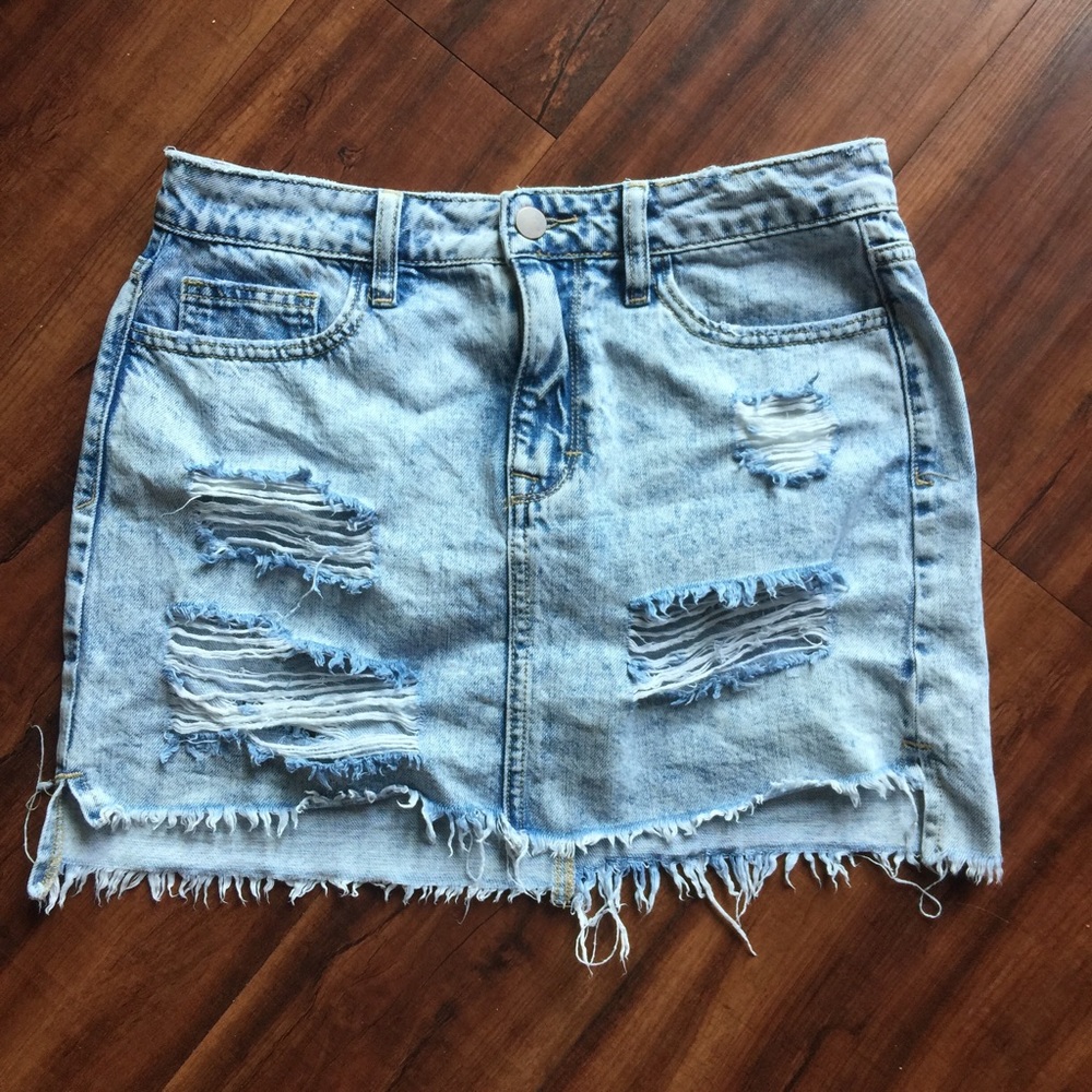 Distressed Denim Mini Skirt