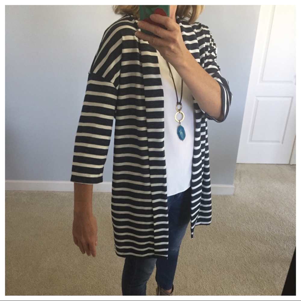 Navy & White Stripe Open Jacket/Cardi - Picture 4 of 5
