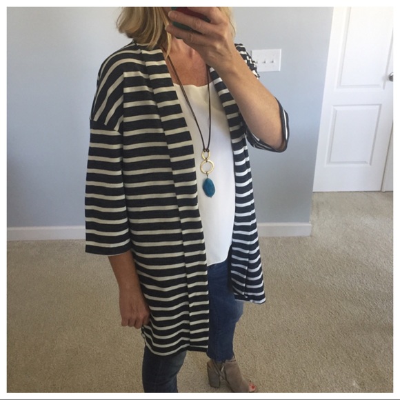 Navy & White Stripe Open Jacket/Cardi - Picture 2 of 5