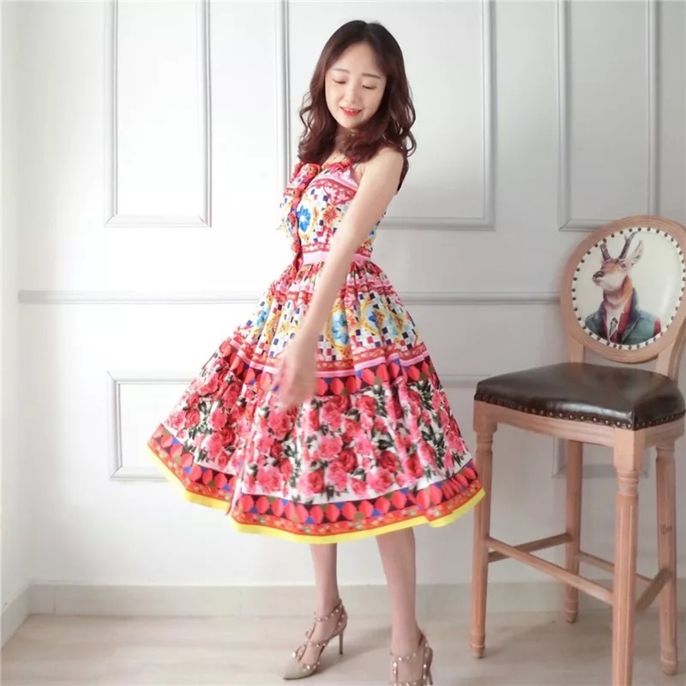 Floral print satin midi dress