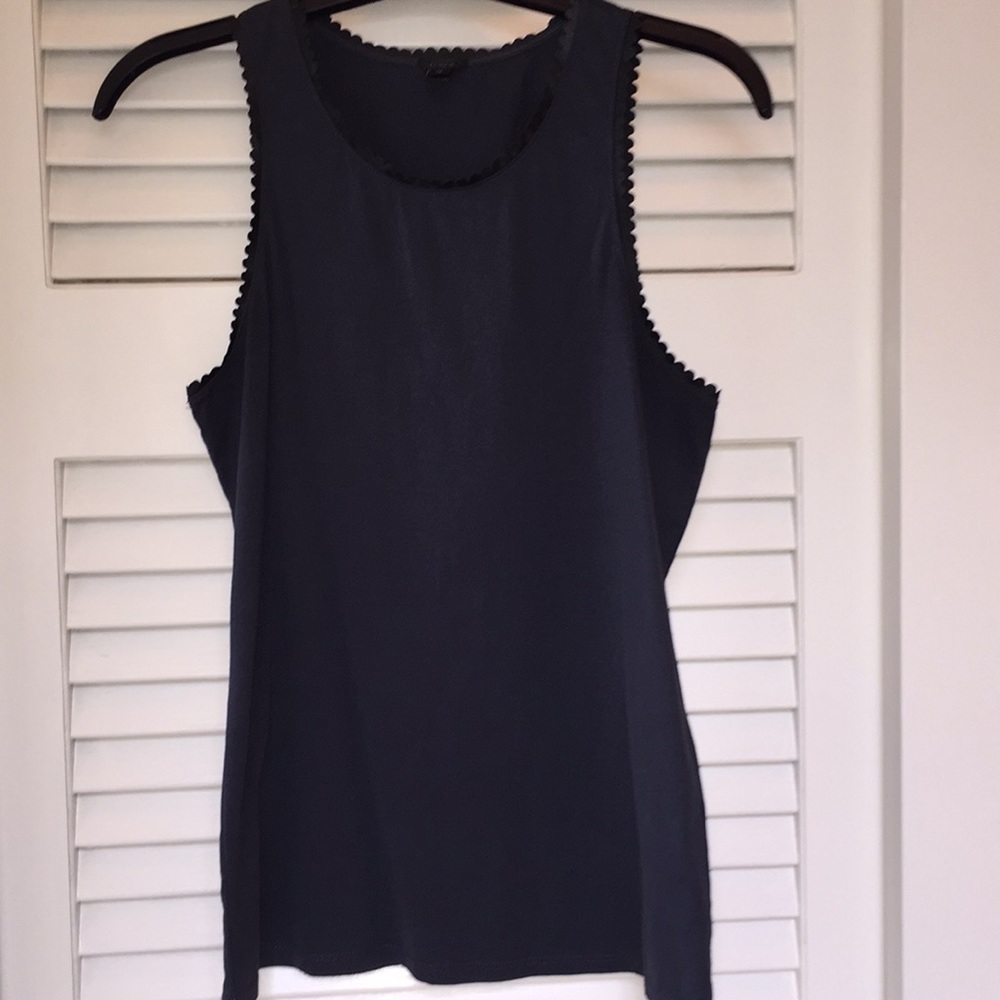 J Crew navy and black leather scallop tank!