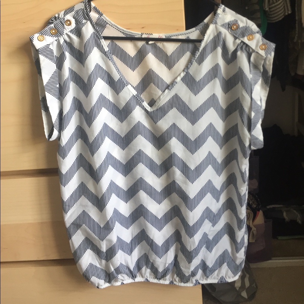 Blue and white chevron top