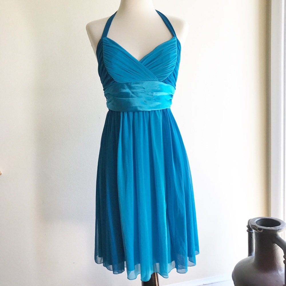 Pretty halter top blue ombré cocktail dress