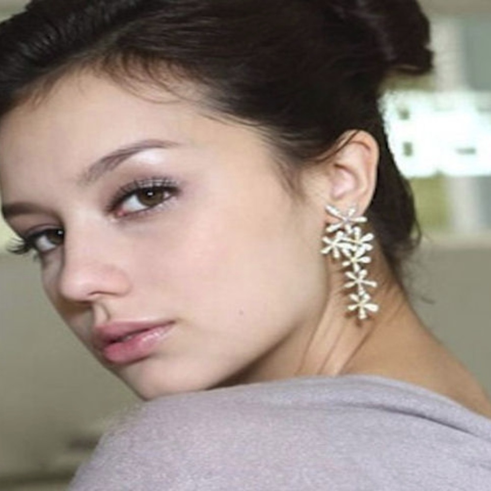 Gold Rhinestone Crystal Long Earrings