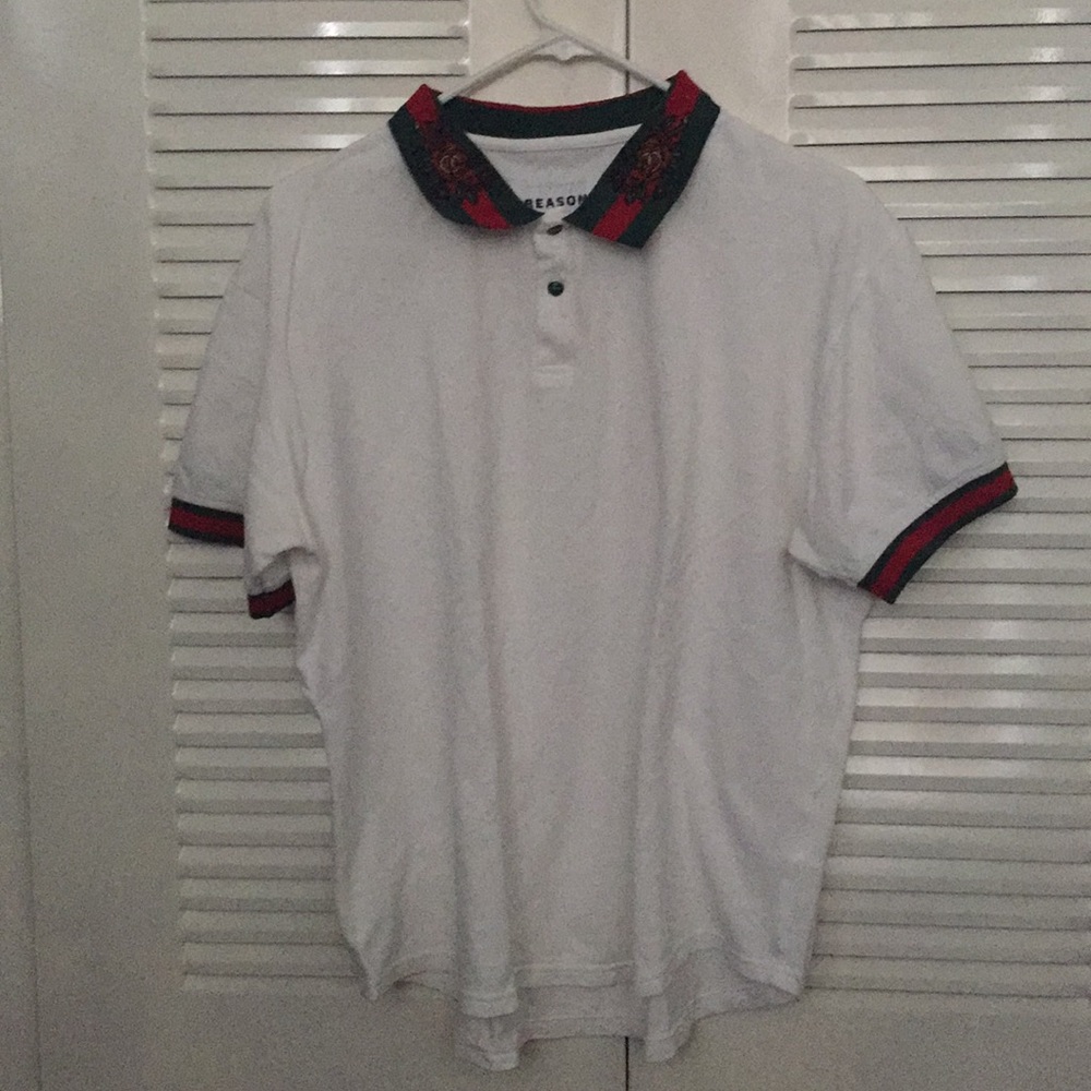 White Red & Green Striped Polo Shirt