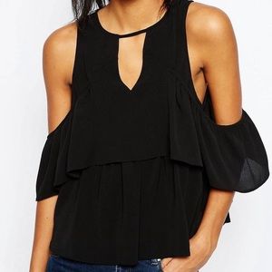New w/ Tags Asos Black Ruffle Cold Shoulder Top