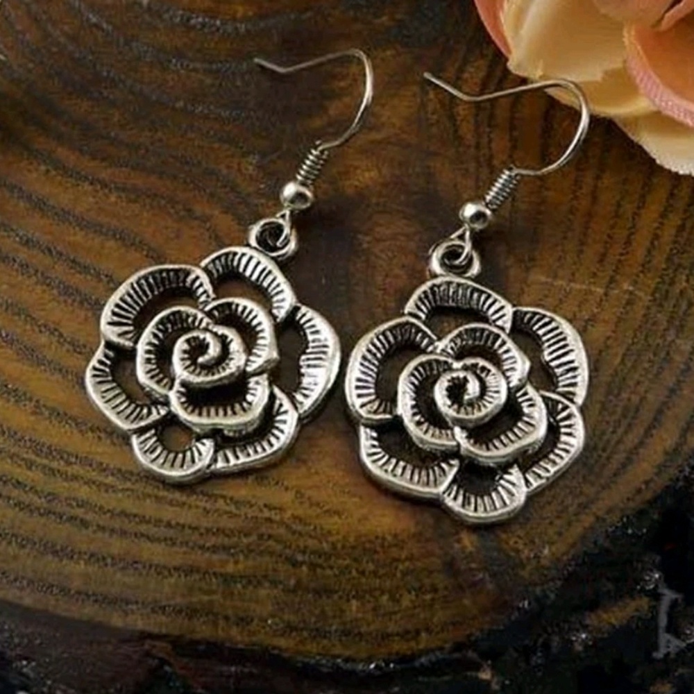 Tibetan Silver Rose Earrings