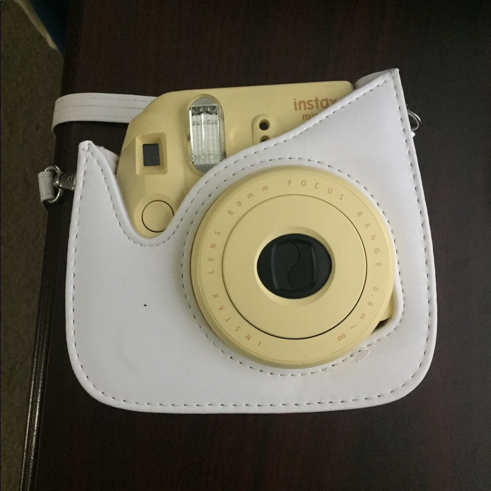 instax mini 8 (yellow) with case (white)