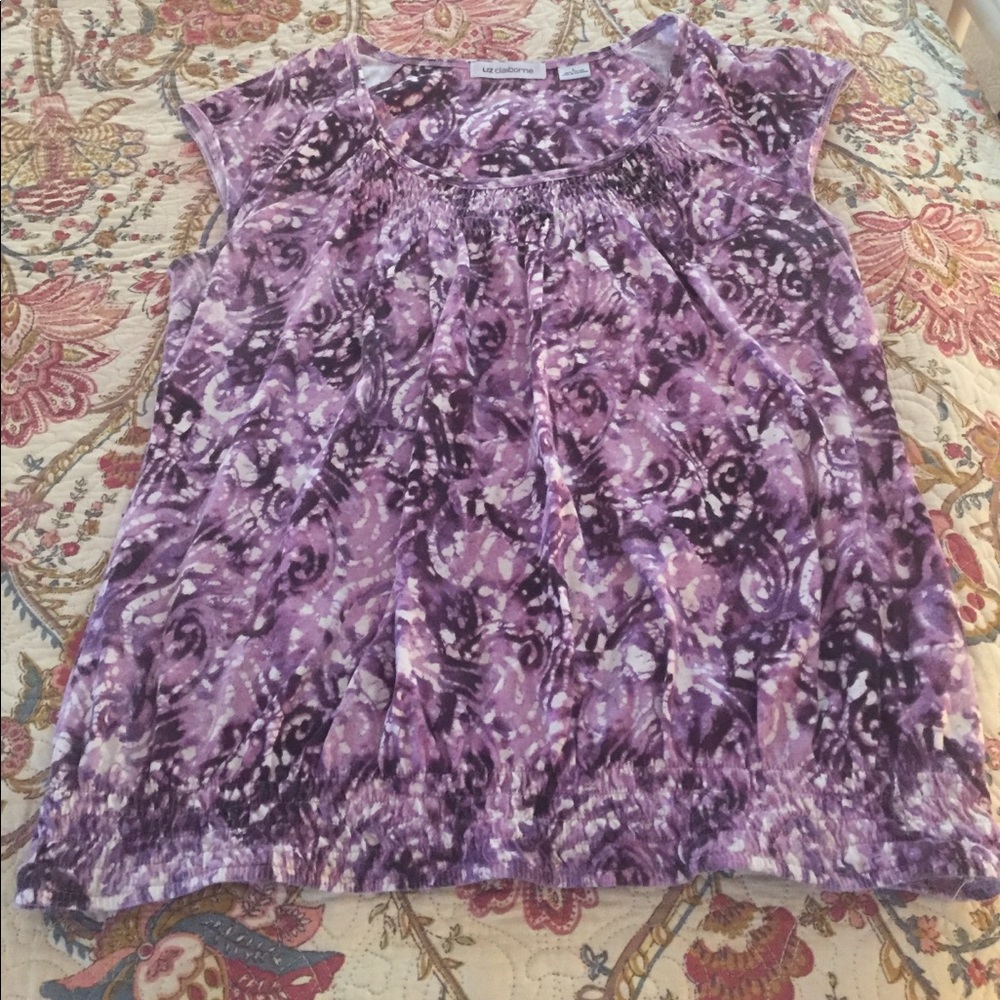 Liz Claiborne 100% cotton purple & white print top