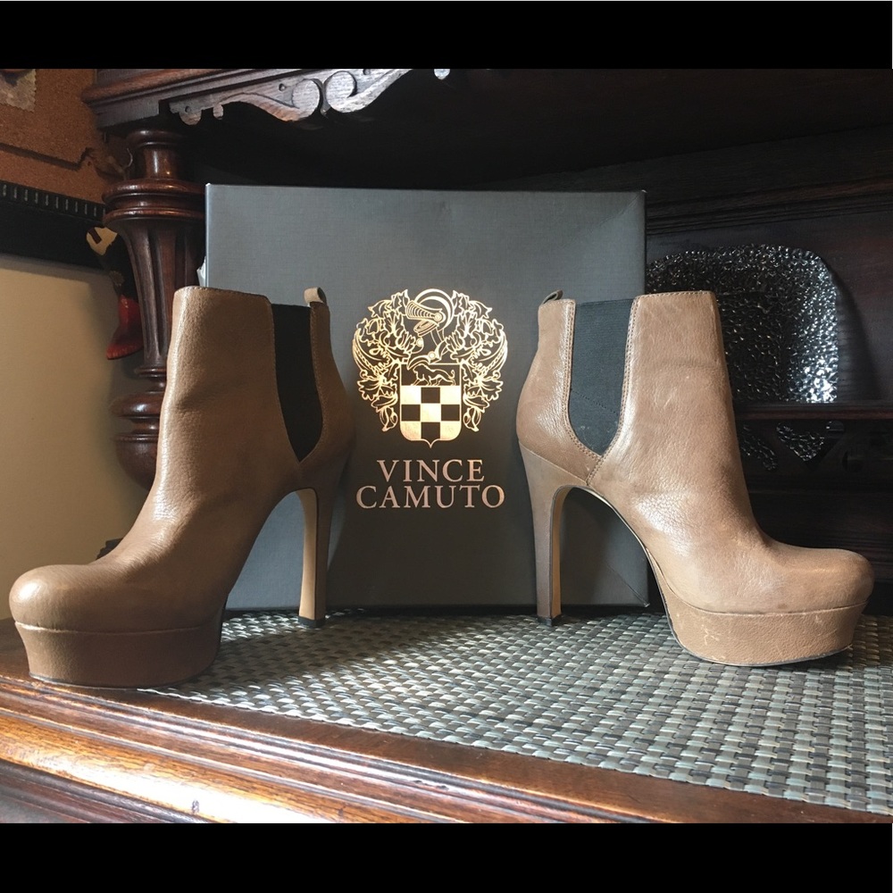 Vince Camuto Taupe Leather Platform Boots