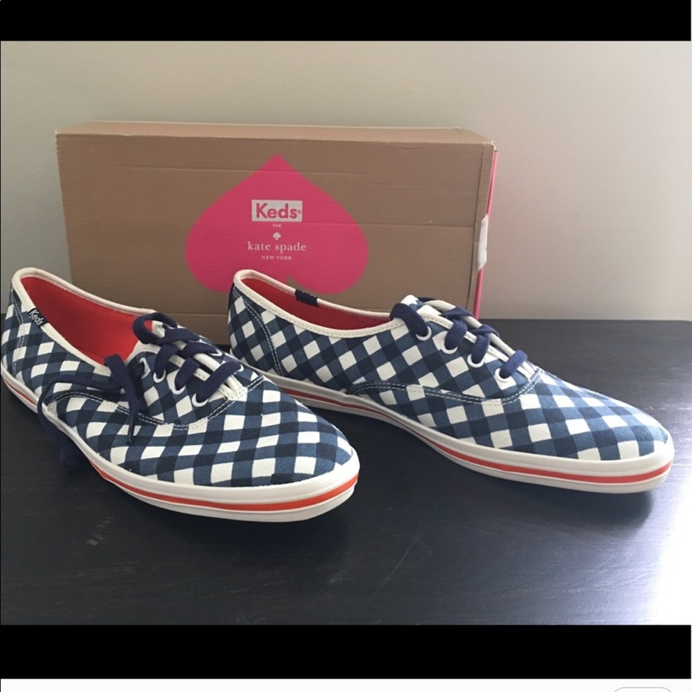 BRAND NEW! Kate Spade navy & white checkered Keds