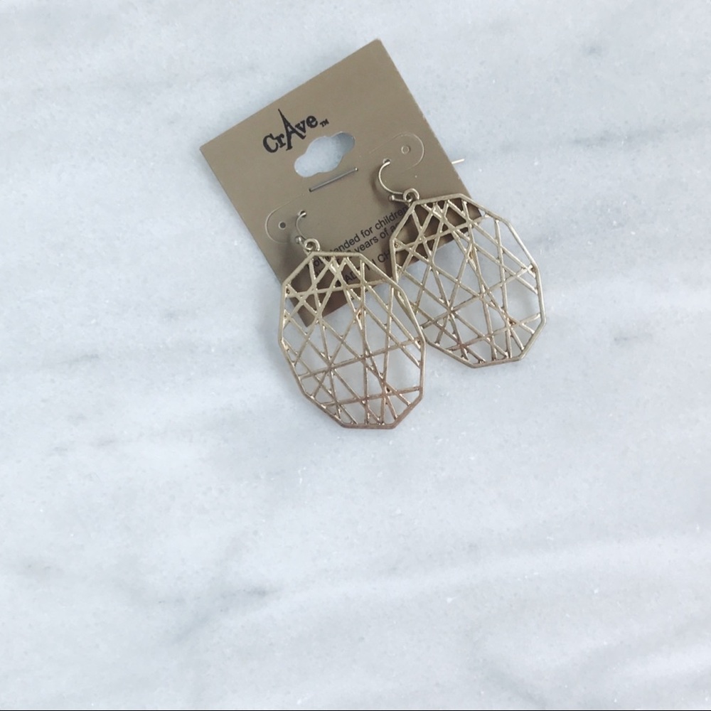 Worn Goldtone Geometrical Shaped Earrings - Picture 4 of 5
