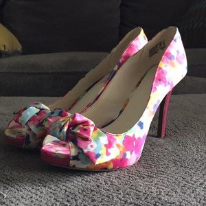 Floral peep toe heels