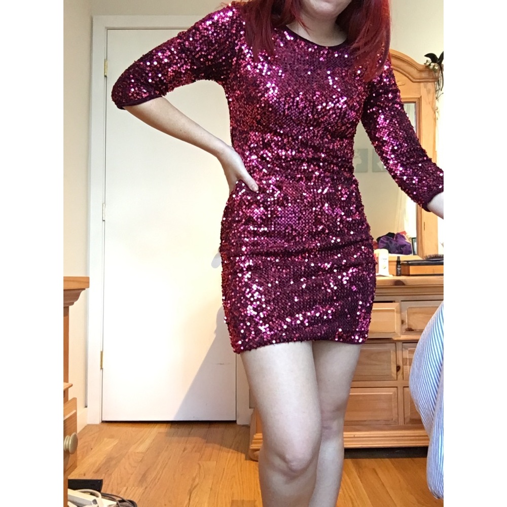 Red sequined party dress