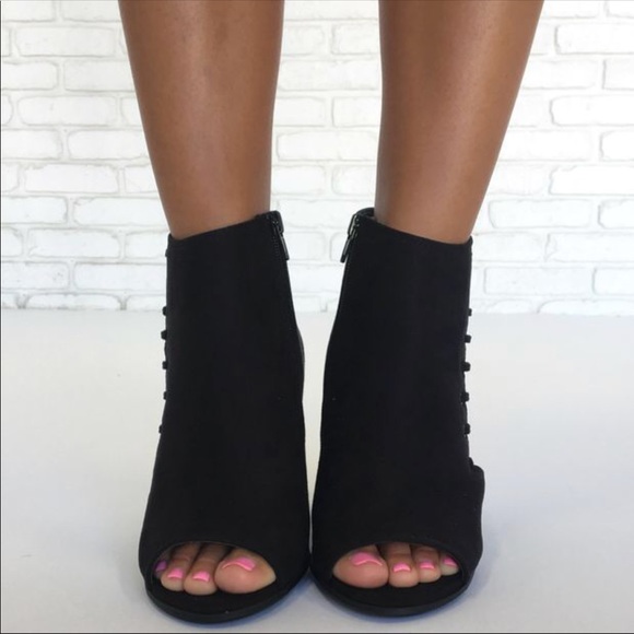 Black Peep Toe Lace Side Ankle Bootie - Picture 4 of 8