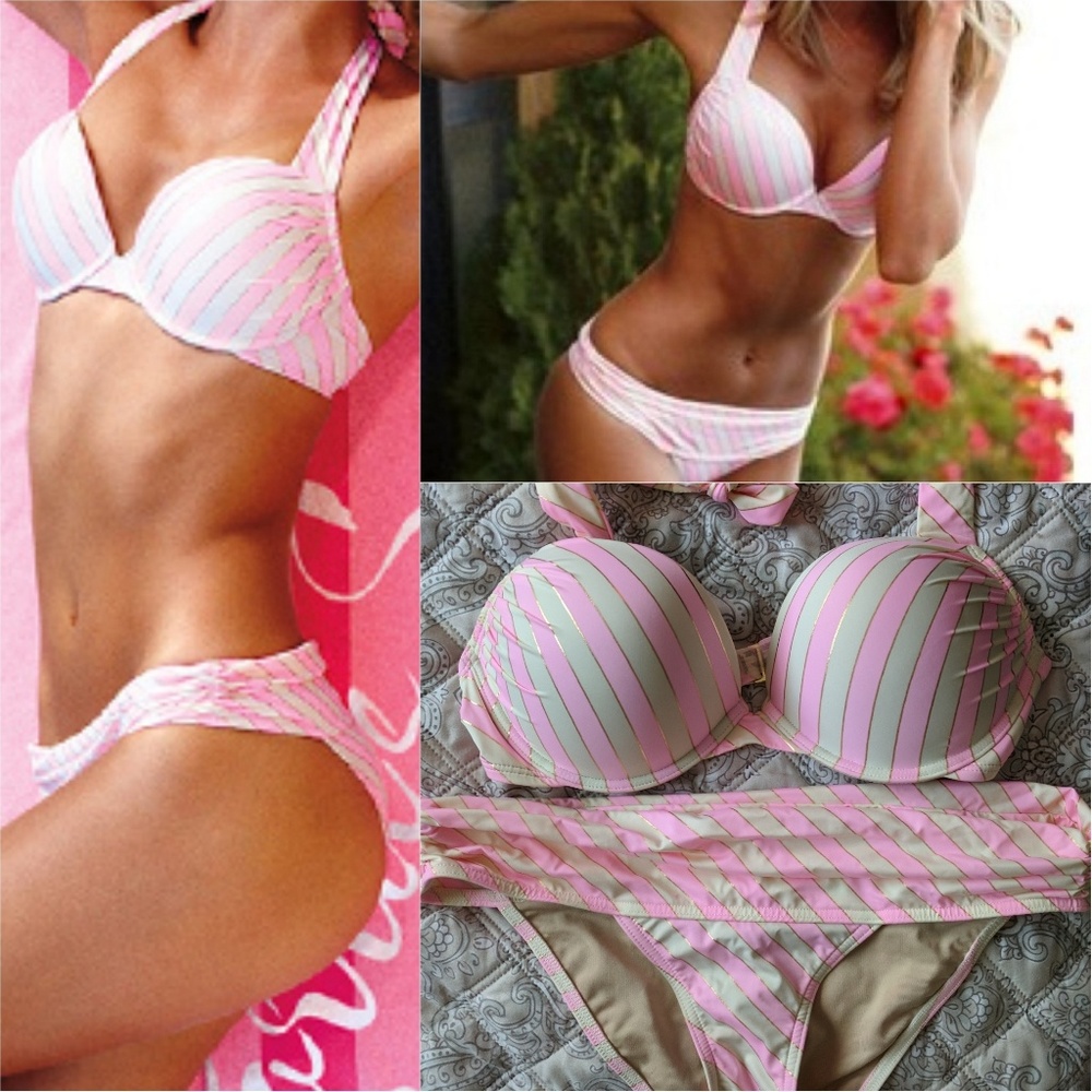 Victoria Secret Pink Stripe Bombshell Bikini 34C S