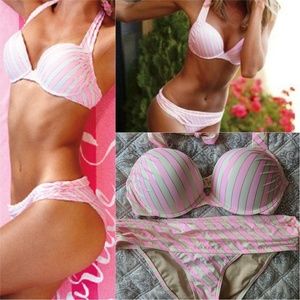 Victoria Secret Pink Stripe Bombshell Bikini 34C S