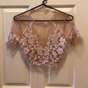 For Love and Lemons Embroidered White Crop Top XS