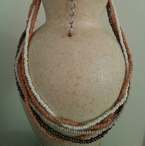 🍑Cream, brown, pink beaded necklace