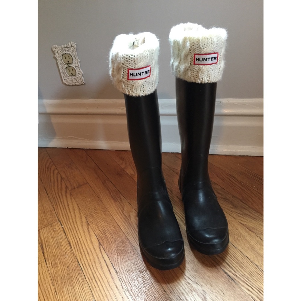 Black Tall Hunter Rain Boots with Wellie Socks