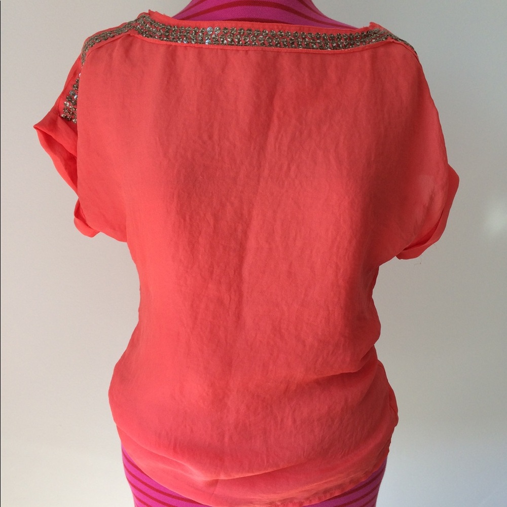 Coral blouse with sequin trim
