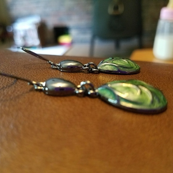 Glazed Green Dangle Earrings - Picture 2 of 5