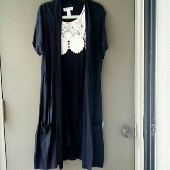 august silk Sweaters - AUGUST SILK 2-PC SET  BLACK WITH CREAM COLOR LACE