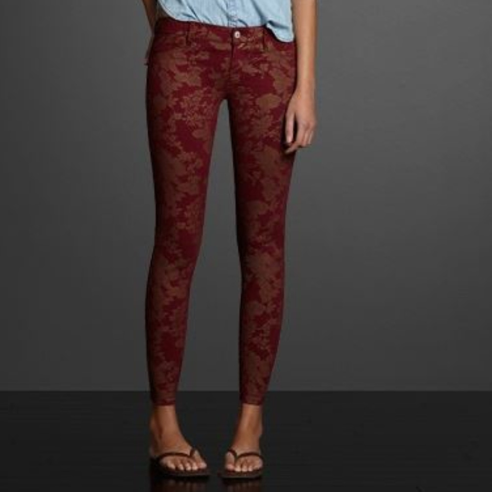 A&F Burgundy Patterned Jeans