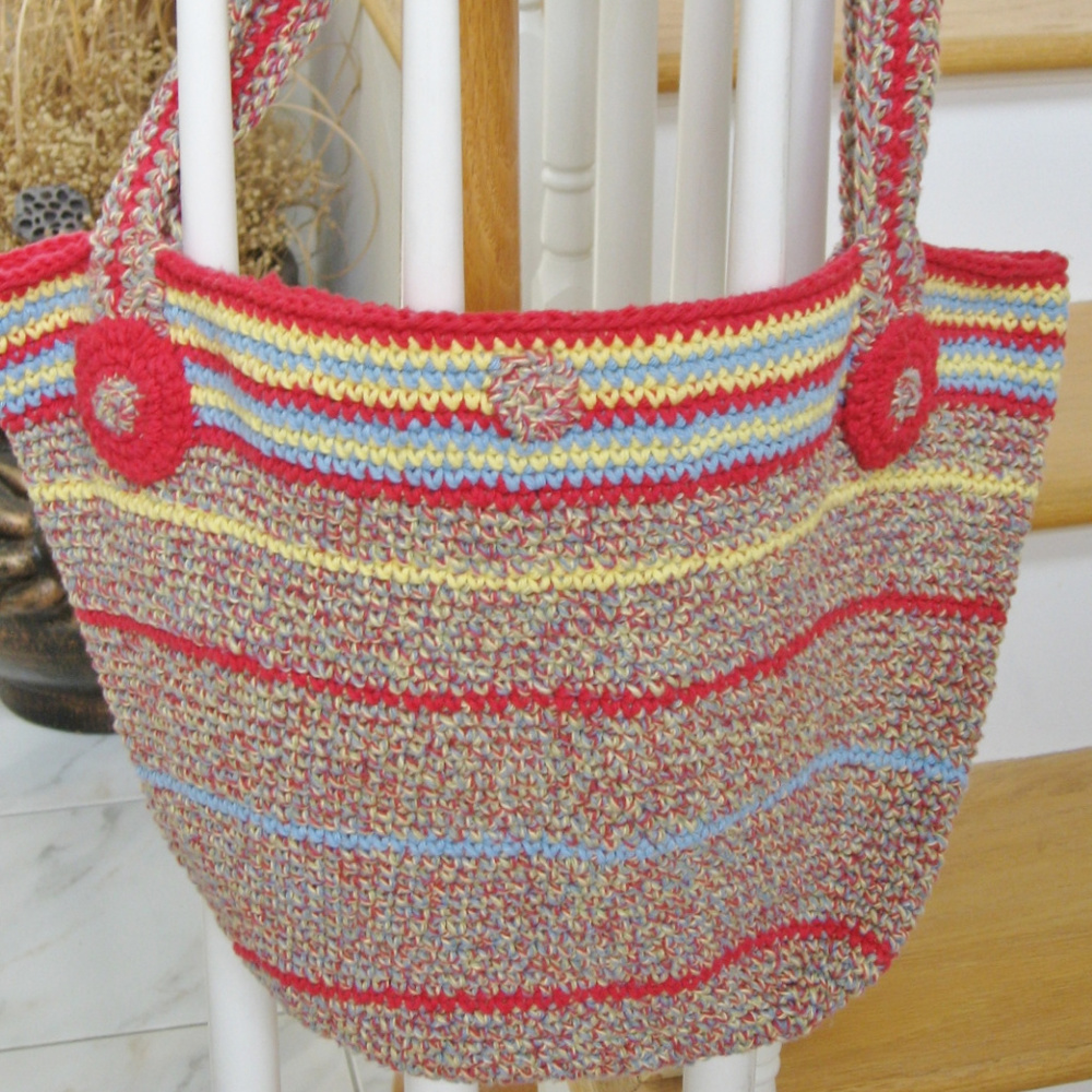 Handmade Crochet Cotton Tote/Shoulder Bag w/Snap