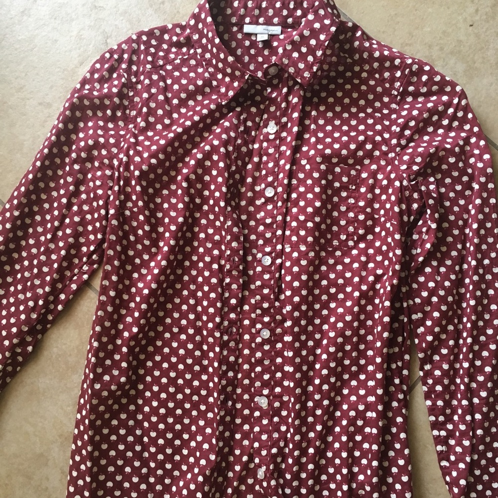 Halogen Deep Red Button Down With Apple Print - image 1