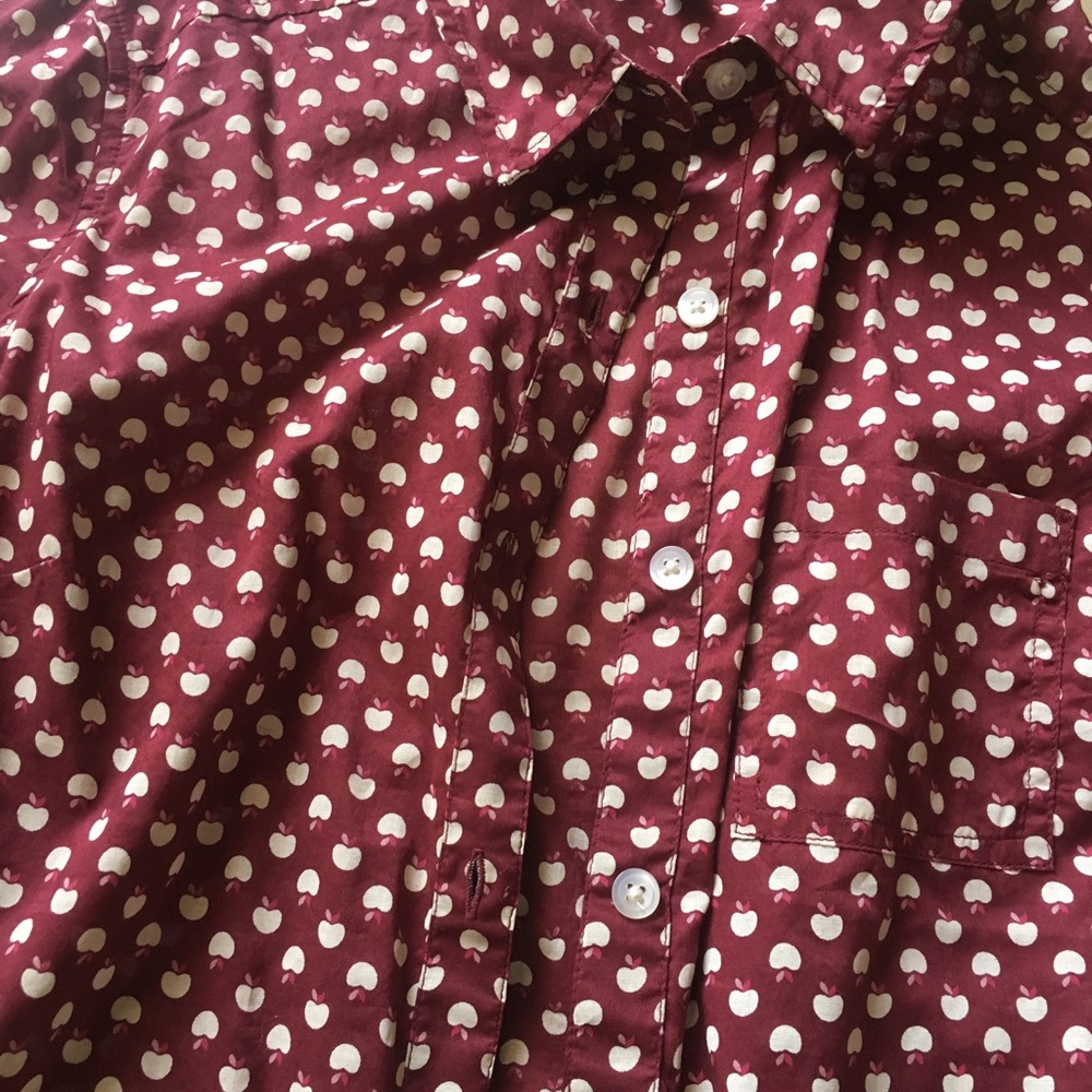 Halogen Deep Red Button Down With Apple Print - image 2