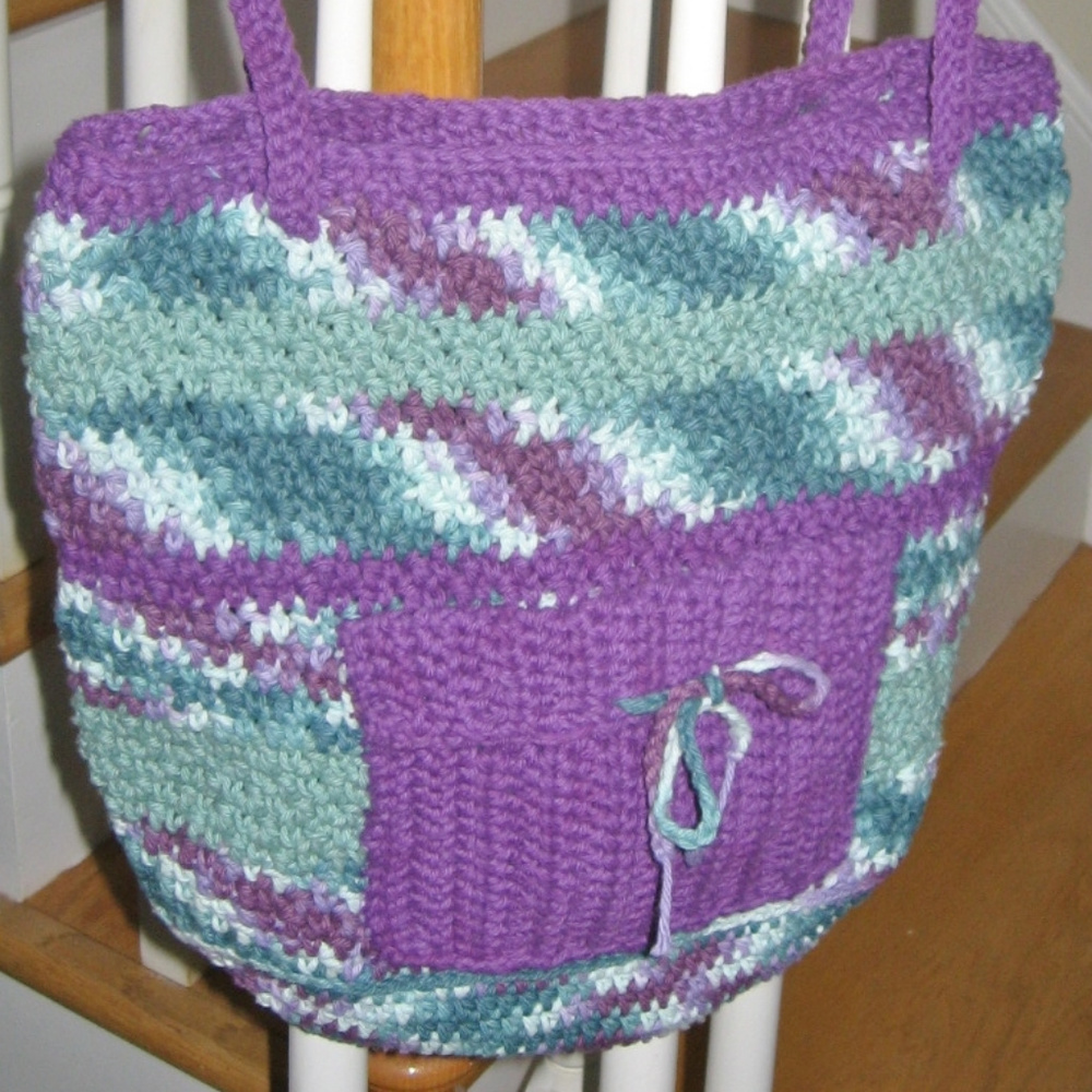 Handmade Crochet Purple/Green Handbag/Tote