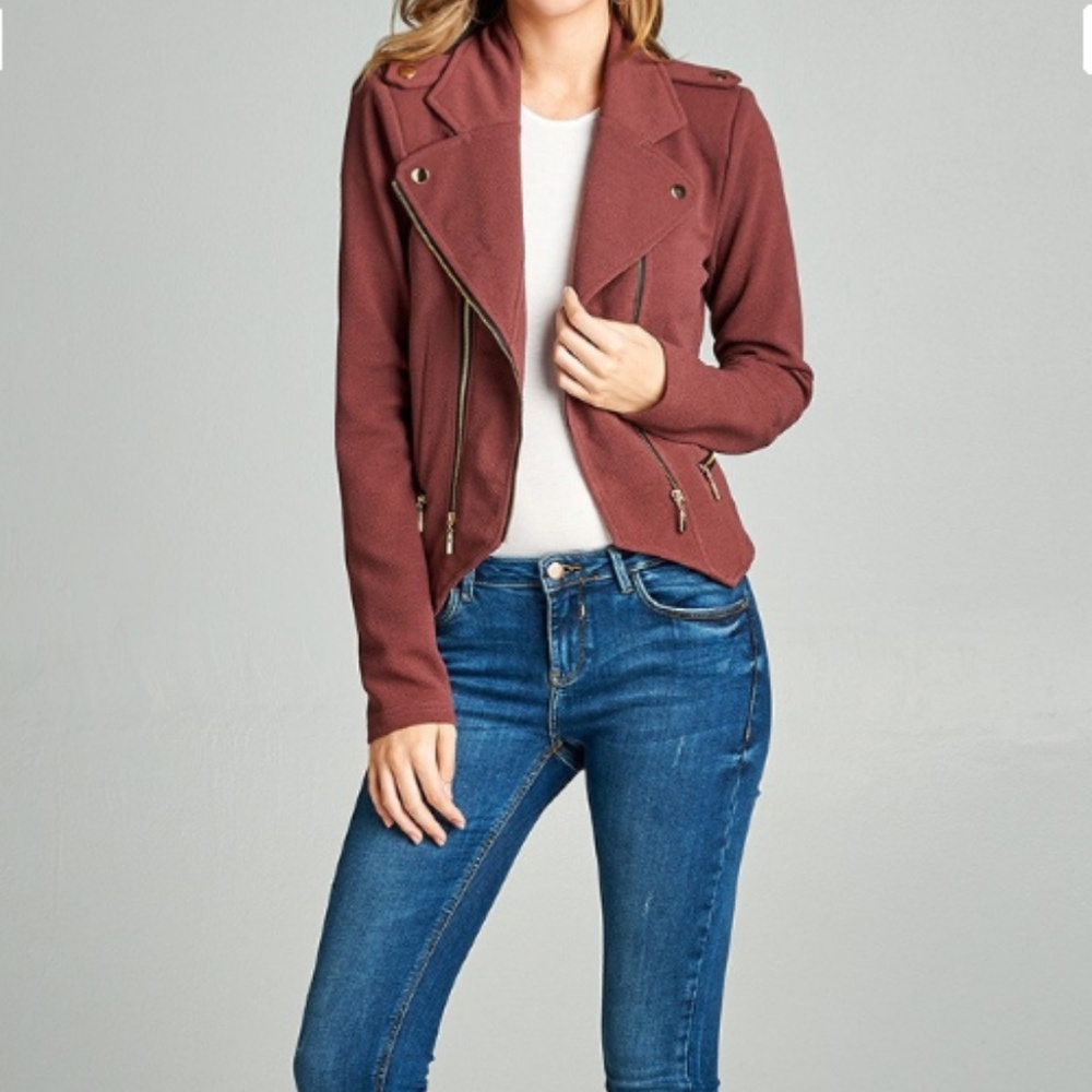 Long Sleeve Double Zip Moto Jacket - Picture 4 of 4