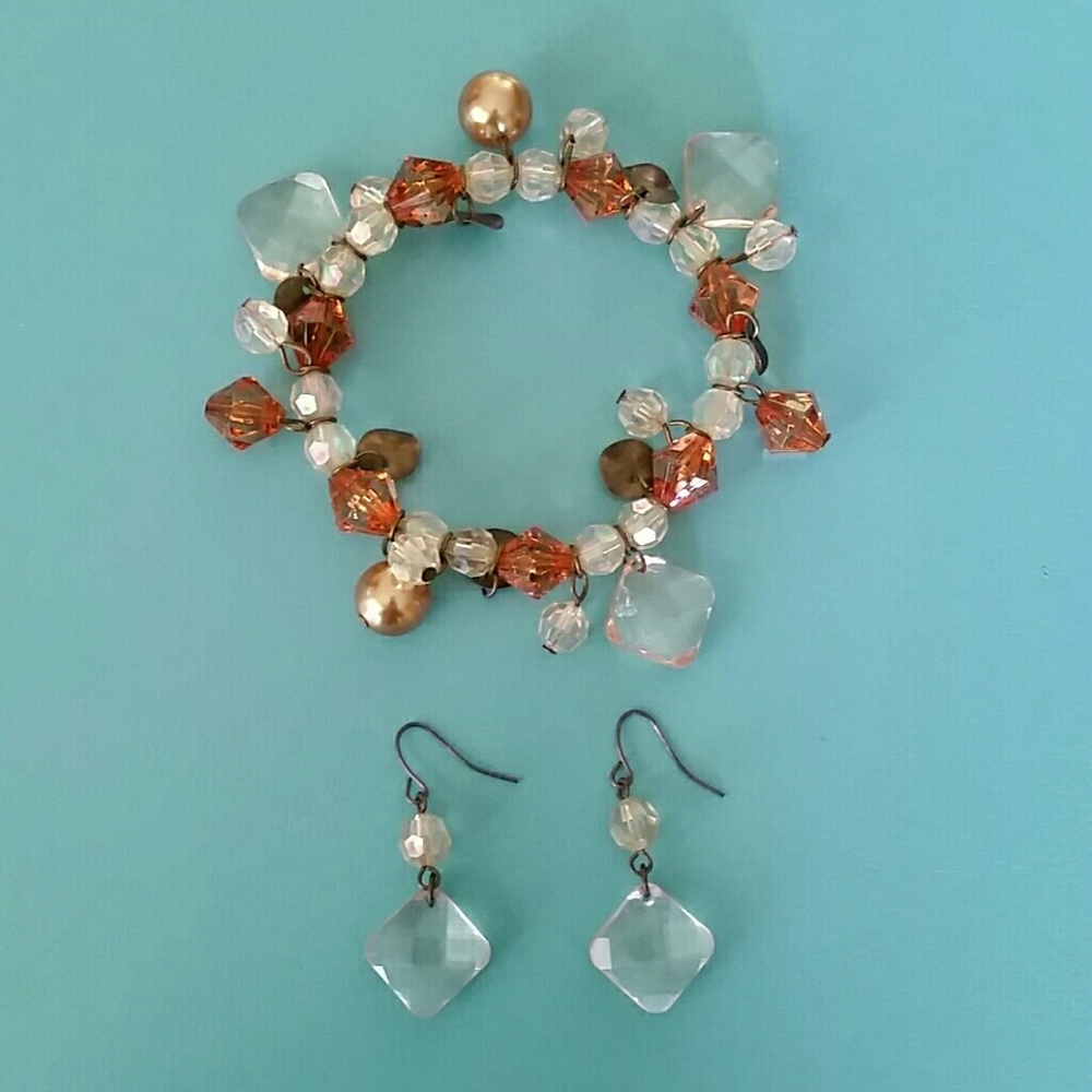 Aurora Borealis Beaded Earrings & Bracelet