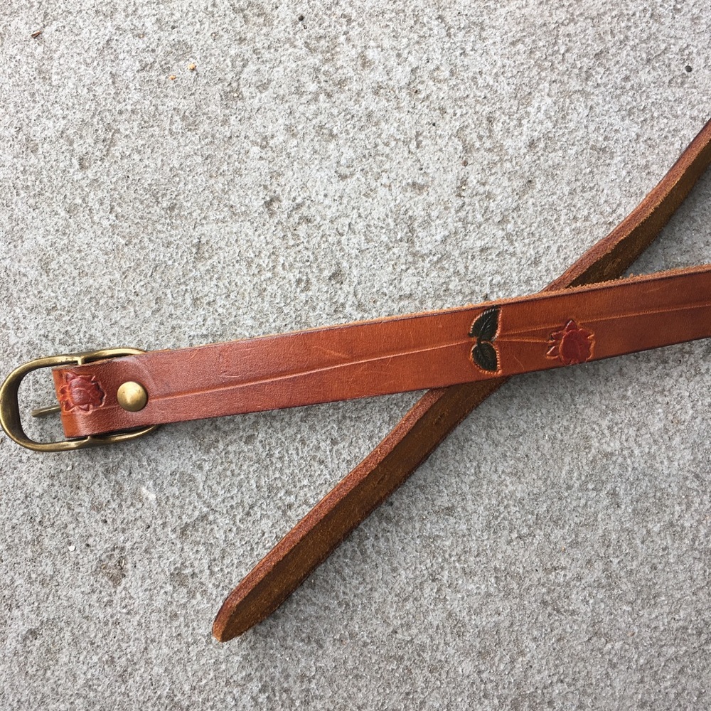 leather hand tooled belt painted roses