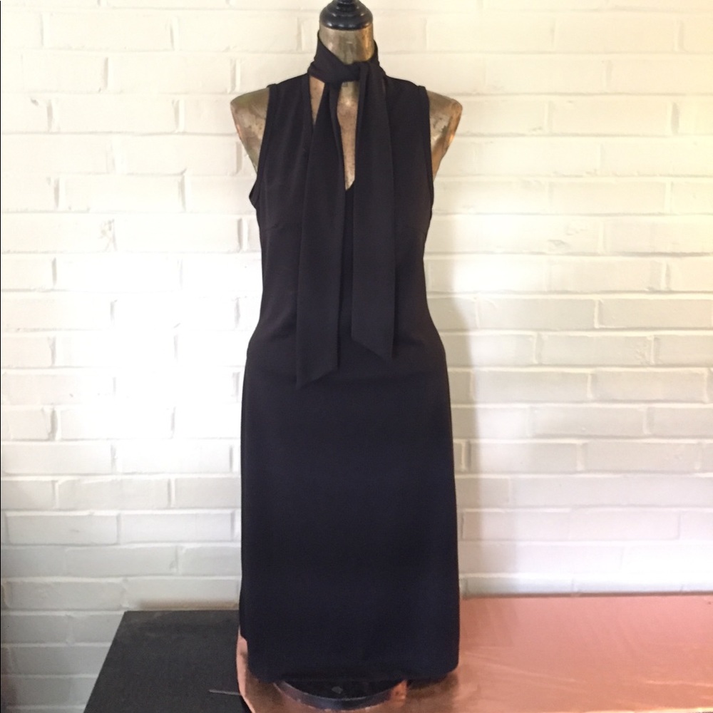 Vintage black dress with tie neck