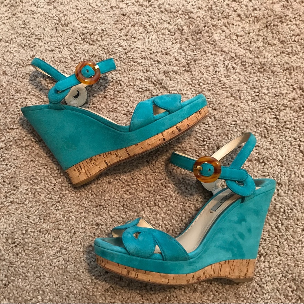 Authentic Prada suede wedges size 8