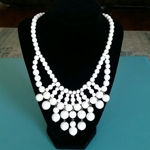 White Beaded Statement Necklace NWOT