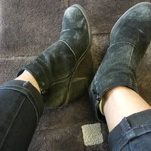 Distressed black suede booties